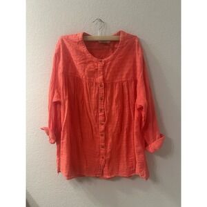 Pilcro the Letterpress By Anthropologie Blouse Womens Medium Coral Button Up